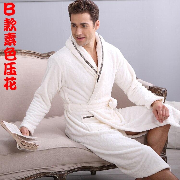 flannel robe men robe big size pajamas home bathrobe lengthened thicker