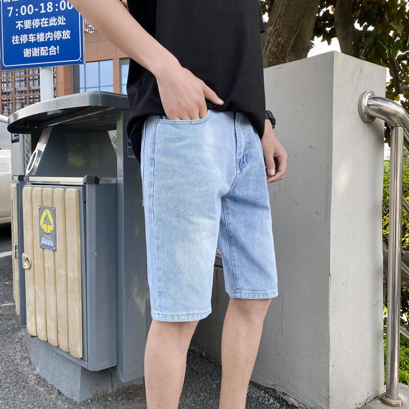 Pantalones cortos de mezclilla regulares, pantalones cortos de verano informales con cremallera a media cintura para hombres, pantalones cortos de mezclilla sólidos, ropa masculina