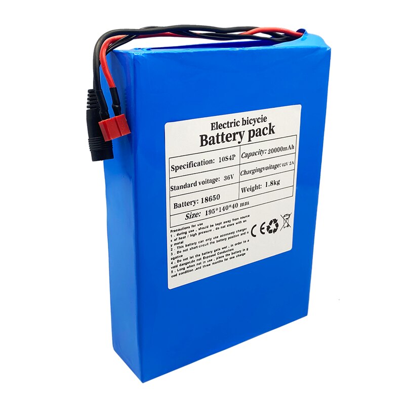 36V 10S4P 20Ah Battery Pack 1000W High Power Battery 18650 Lithium Battery Pack Ebike Electric Bicycle BMS T-Plug