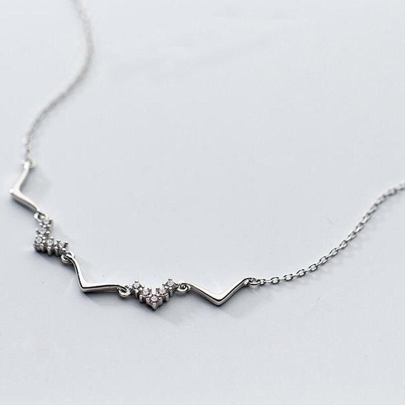 Heartbeat letter v Cubic Zirconia 925 Sterling Silver Clavicle Chain Necklace For Women Korean Minimalist Dainty Jewelry SN2440