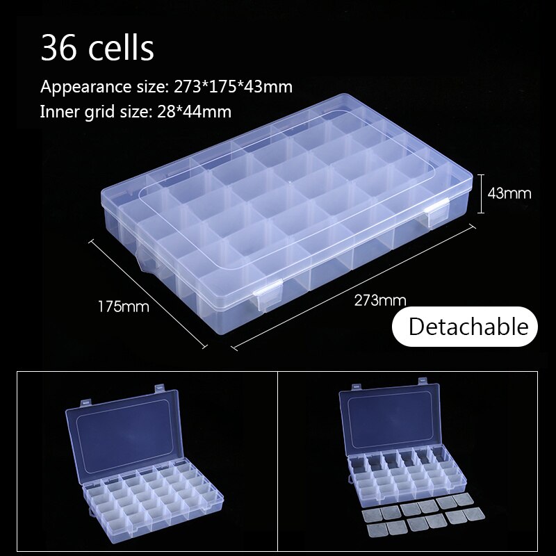 12 Sizes Plastic Storage Jewelry Box Compartment Adjustable Container for Beads earring box for jewelry rectangle Box Case: 36 cells
