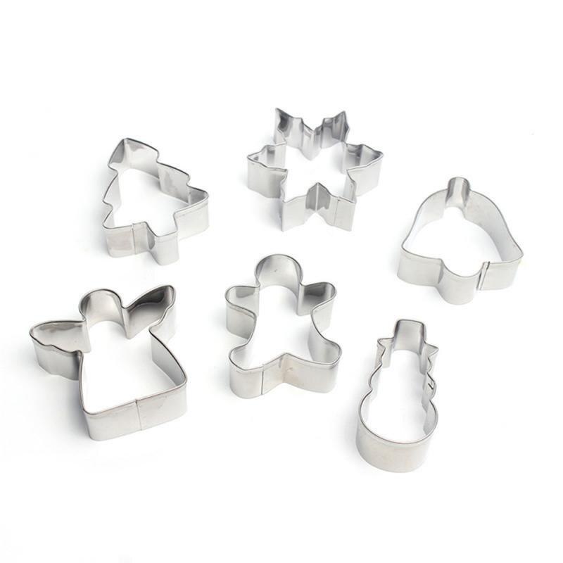 6pcs Christmas Cookie Cutters 3D Stainless Steel Snowflake Santa Claus Cake Biscuit Mould Cake Cookie DIY Baking Decorating Tool