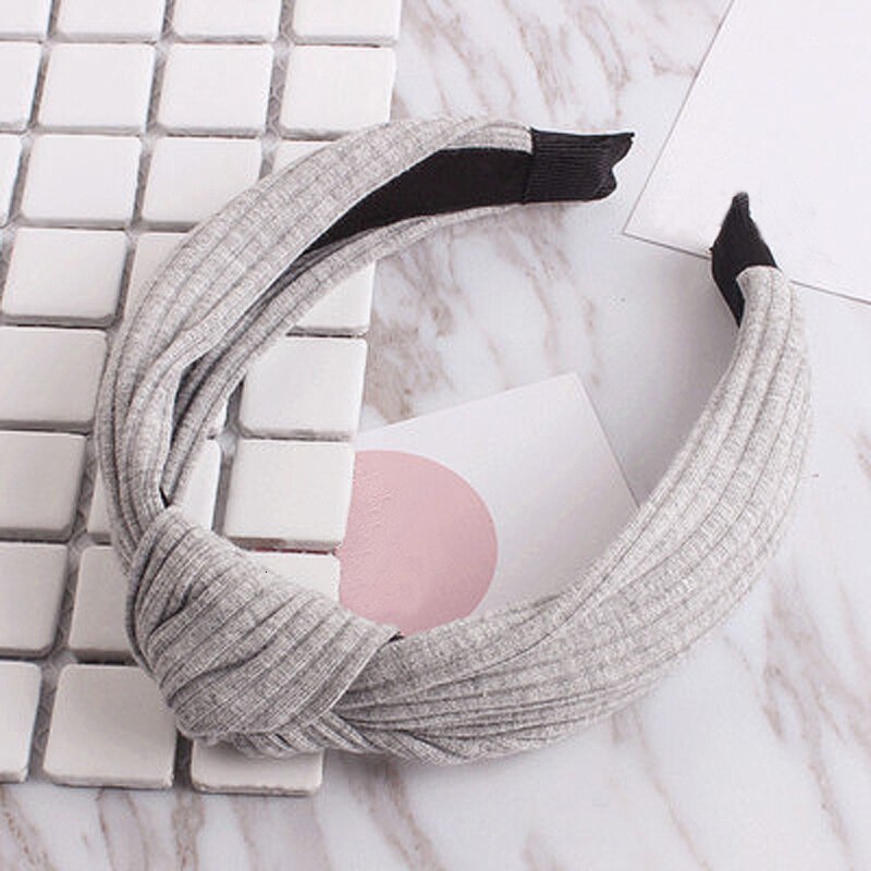 Solid Color Cloth Headband Cross Hair Band for Women Wide Plastic Hair Hoop Lady Turban Bezel Hair Bands Girls Hair Accessories: Light grey