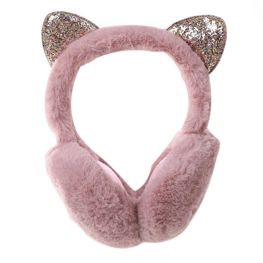 Femmes fille fourrure hiver cache-oreilles chat oreille tour d'oreille paillettes Sequin cache-oreilles bandeau cache oreille: Watermelon Red