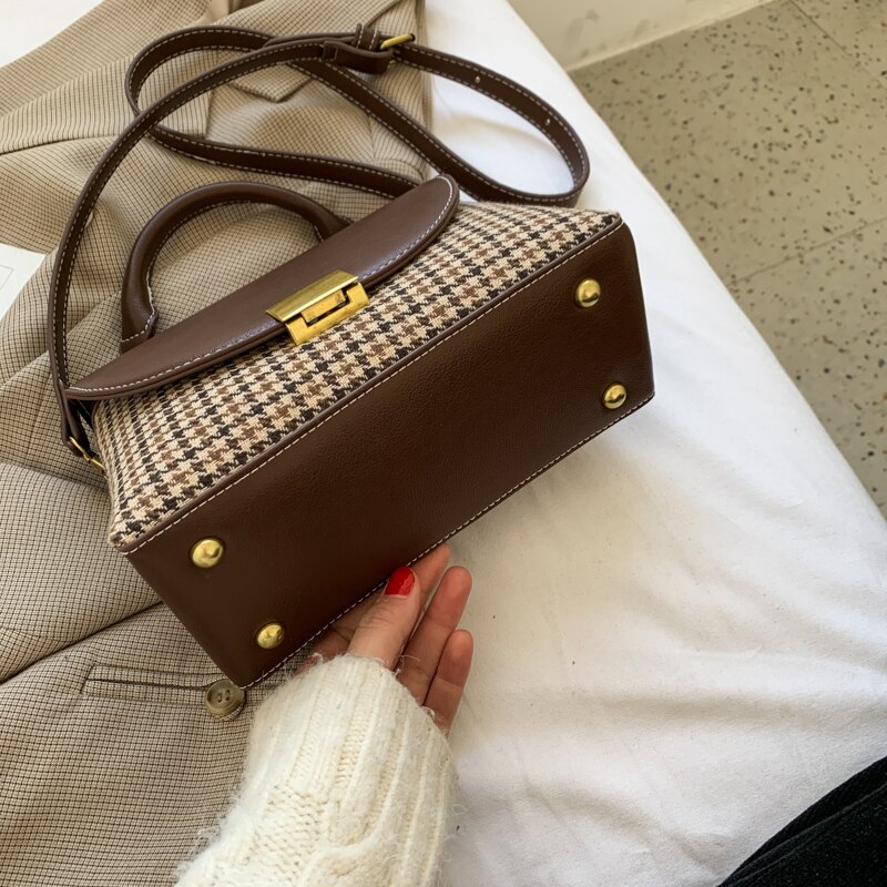 Handtassen voor vrouwen, pied-de-poule dames crossbody tas, handtassen, vintage pu leren schoudertassen met haakjes