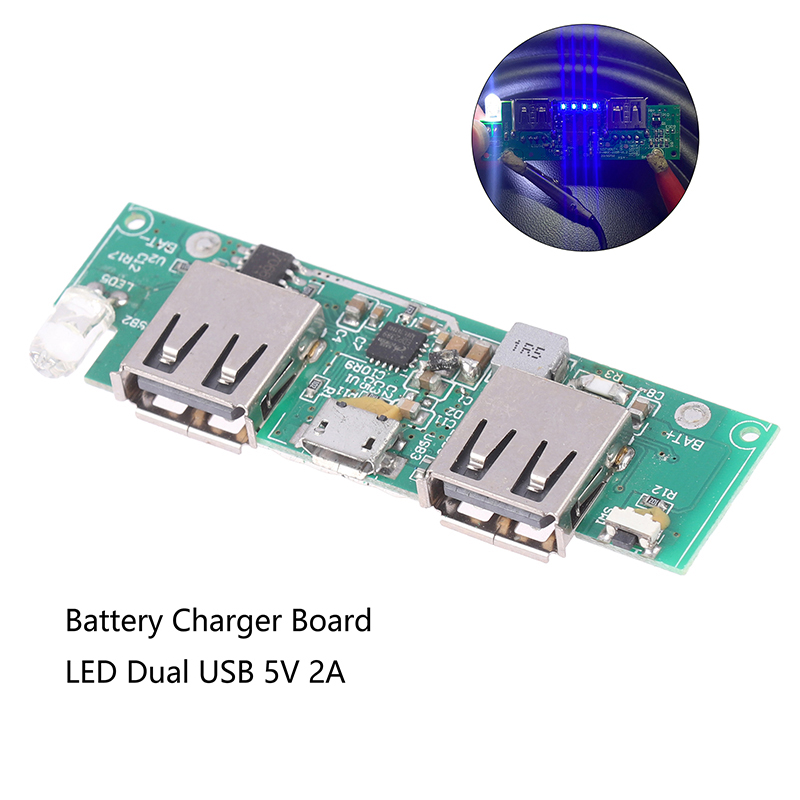 Cargador de batería de litio, Placa de protección de circuito, USB Dual LED, 5V, 2.4A, Micro/tipo-c, Banco de energía móvil, módulo de carga 18650: Azul
