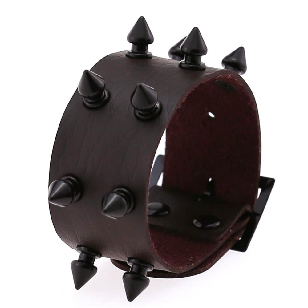 Punk pigg armbånd studded rock biker bred stropp vegansk lær armbånd armbånd for menn kvinner gotiske emo rock armbånd: Kaffe