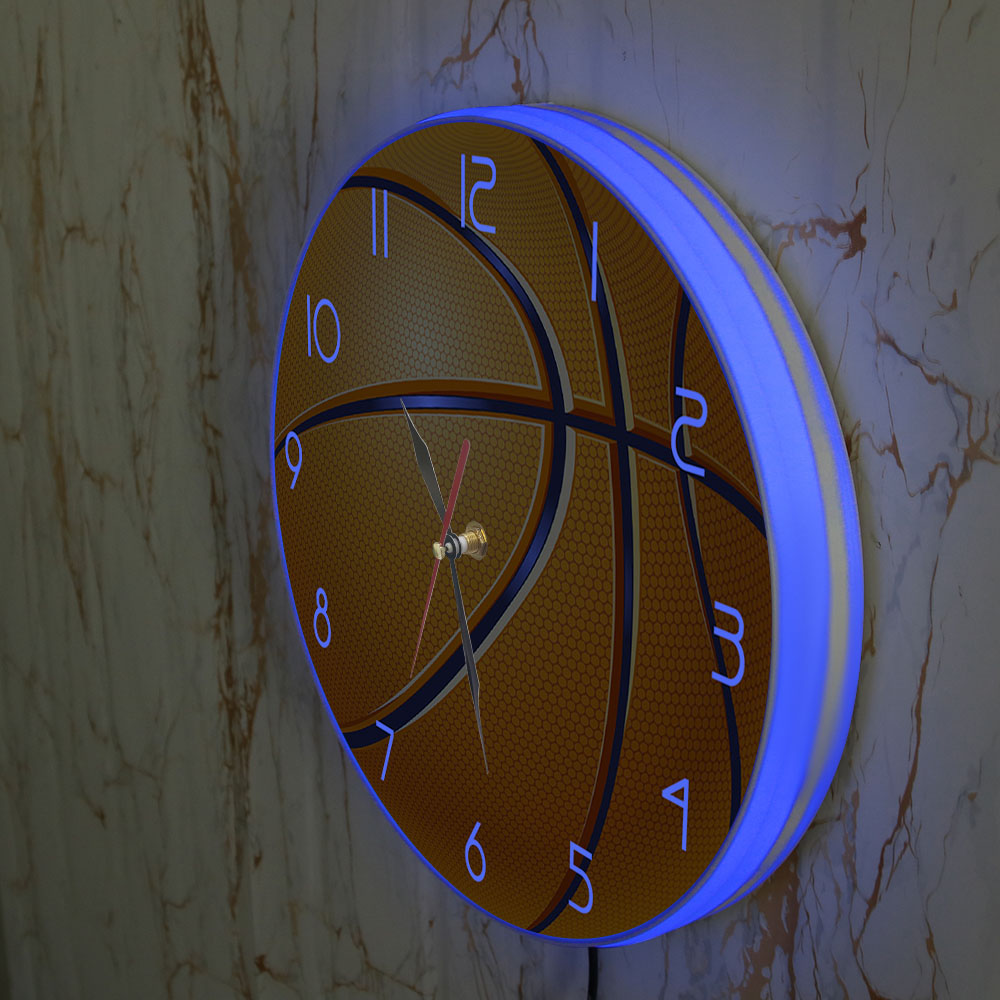 Basketball Ball 3D illusion Modern Printed Wall Clock Boy Room Nursery Wall Watch Silent Movement Timepiece Basketball Boys