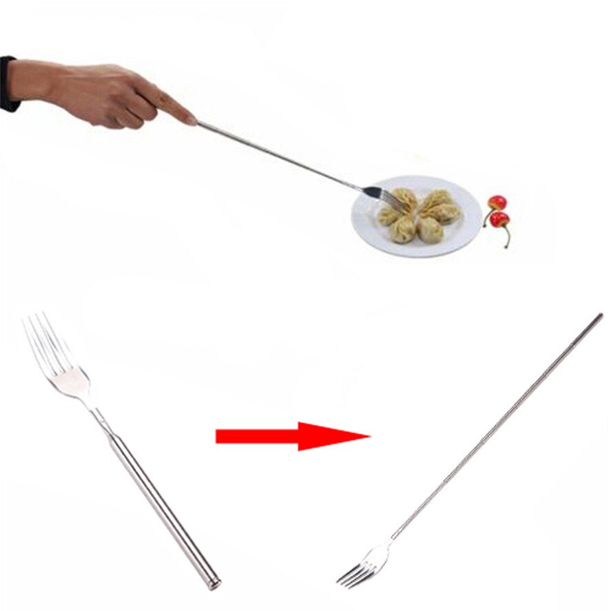 1PC Kitchen Funny Fork Extension Long Extendable Telescopic Freeloader Trick Prank BBQ Fork Tool 1125#30