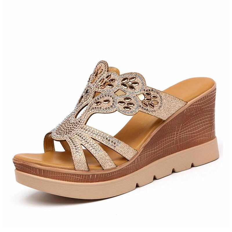 Stor størrelse sandal rutsjebaner rhinsten kvinder sommer klipklapper sandaler dame hjemmesko wedge kvinder sko kvinder sko  a2-79: 36