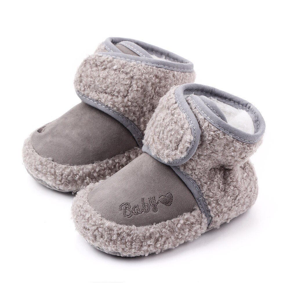 Top Brand Baby Shoes Plush Warm Winter Booties Soft Sole Toddler Booty Newborn Footwear Infant Boots for 1 Year Old Boys Shoes: gray / 7-12 Months