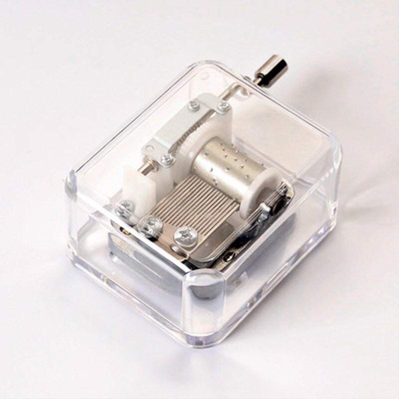 Hand Crank Music Box Mini Movement DIY Rectangle Plastic Transparent Music Case JAN88