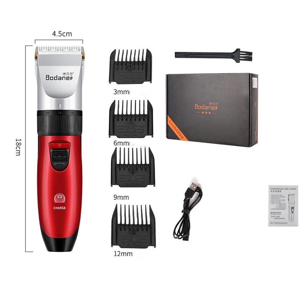 Metal Hair Clipper Rechargeable USB Hair Trimmer Electric Cordless Hair Grooming Home Haircut Male Female: Red Color