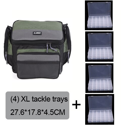 Waterproof Fishing Bag Large Capacity Multifunctional Lure Cap Fishing Tackle Pack Outdoor Shoulder Bags option Tackle Trays: Bag 4 Size XL Trays