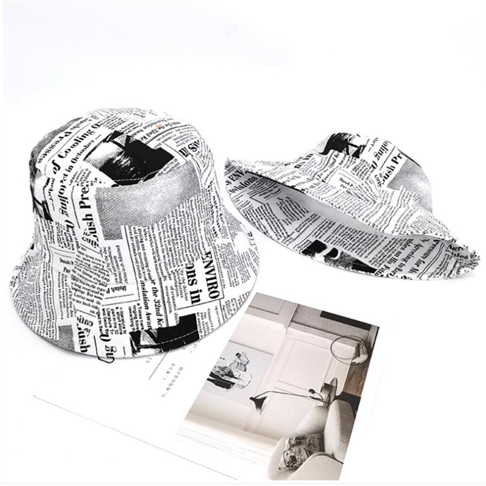 Printed Newspaper Basin Hat Summer Letter Hat Female Bucket Hat Street Personality Graffiti Fisherman Hat