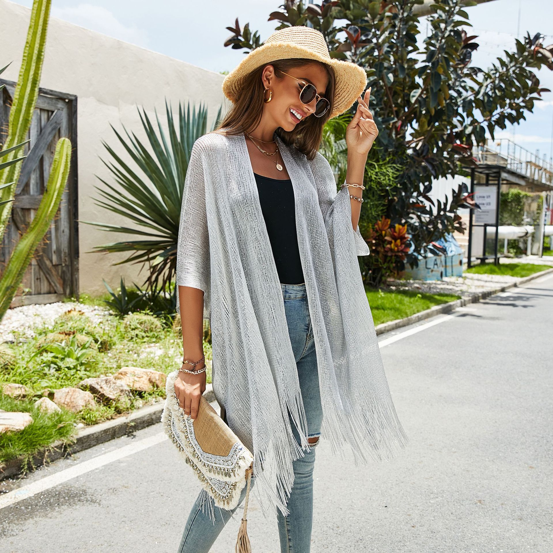 Women's Tops Loose Tassels Coverups Beach Swim Bikini Kimono Cardigan Bathing Suit Cover Ups Blouse for Swimwear Resort Wear