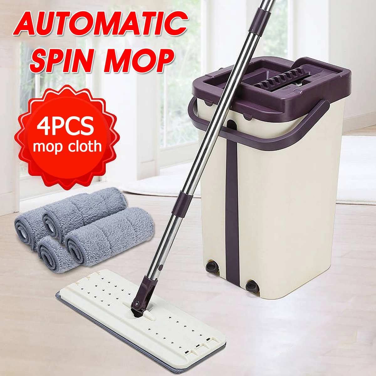 1Set Flache Squeeze Mop und Eimer Hand Freies Auswringen Boden Reinigung Mop 360 ° Roatation Automatische Spin Mopp Pads nass oder Trocken Nutzung