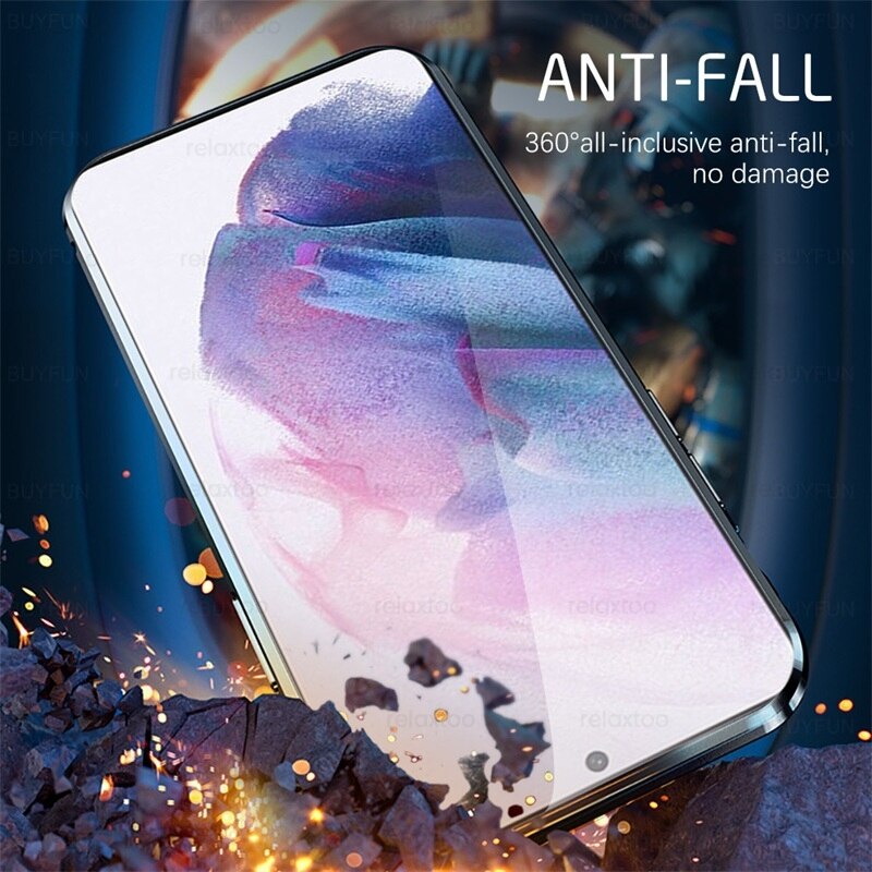Samung S22 Ultra 360 ° dwustronne szkło hartowane Matel zderzak pełna osłona ochronna do Samsung Galaxy S22 Ultra Magnet Flip Coque