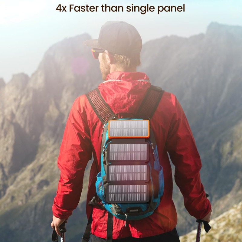 25000 mah dobbel usb 4 solcellepaneler solcelledrevet powerbank telefon eksternt batteri for en rekke mobiltelefoner utendørs camping