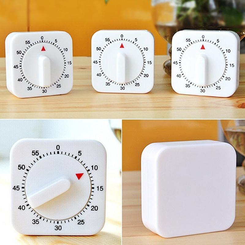 60 Minutes Dial Timers Kitchen Timer Count Down Alarm Reminder White Square Shape Mechanical Timer For Kitchen Food Supplies