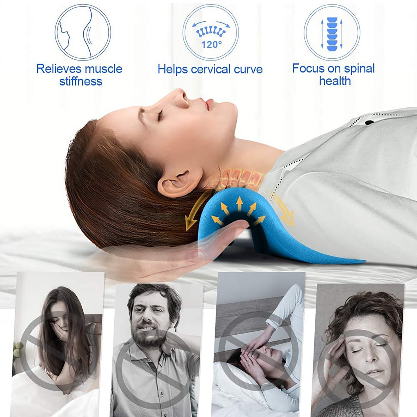 Almohada de masaje para alivio del dolor Cervical, dispositivo de tracción quiropráctica, relajante para el cuello y los hombros