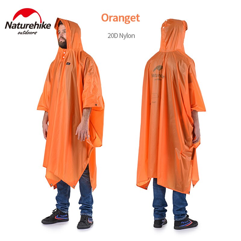Naturehike Outdoor Camping Raincoat Hiking Rain Poncho Rainproof 3-In-1 Multifunction Rianproof Clothes Outdoor Hiking Camping: Orange-20D-Nylon