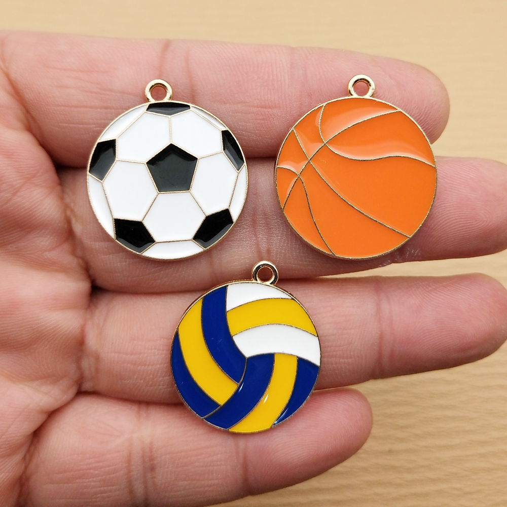 10 Uds. De dijes de joyería, accesorios de fútbol, baloncesto, voleibol, Diy, hacer pendientes, llavero, pulsera, colgante de Metal chapado en oro
