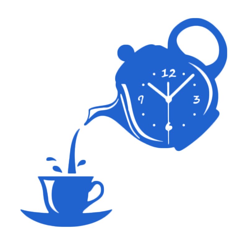 Taza de acrílico para café, tetera, 3D Reloj de pared, relojes decorativos de pared de cocina, reloj de decoración para el hogar, Relojes de pared de cocina, sala de estar: Azul