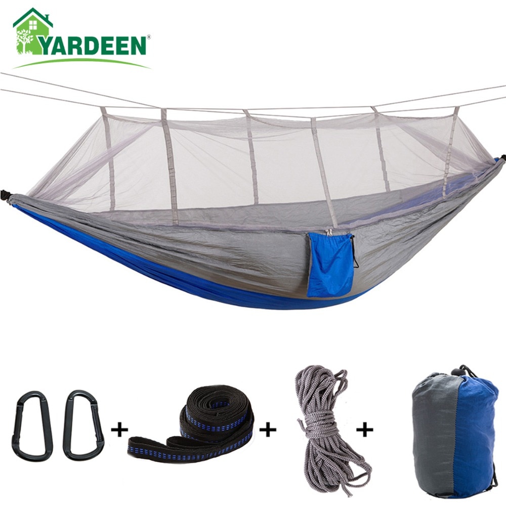 1-2 Person 260*140cm Camping Hammock Outdoor Mosquito Bug Net Portable Parachute Nylon Hammock for Sleeping Travel Hiking