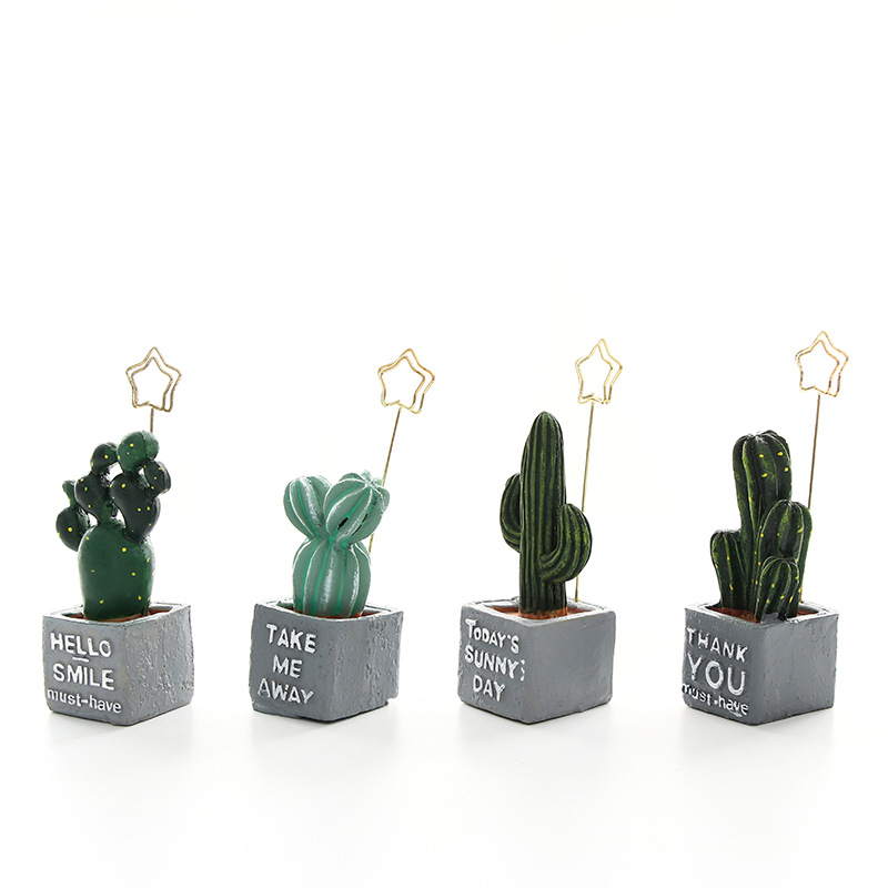 Mini Mesa de plantas con cactus, soporte de clip para notas fotográficas, organizador de resina, papelería, decoración de oficina, suministros escolares, F972