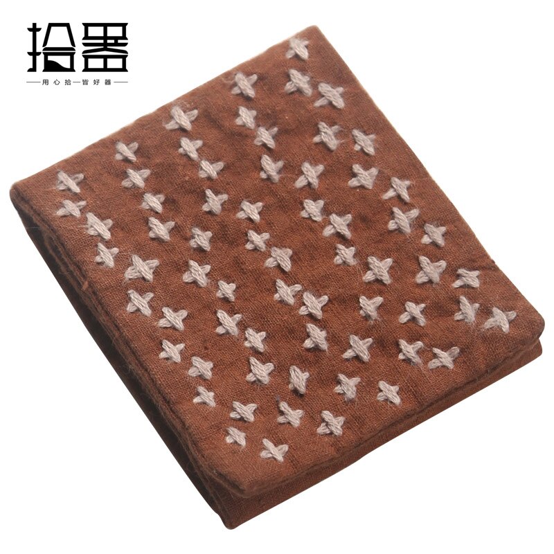 Retro Chinese Geborduurde Theedoek Japanse Thee Doek Pot Pad Tafelkleed Absorberende Katoen Hennep Verdikte Thee Plaat Accessoires