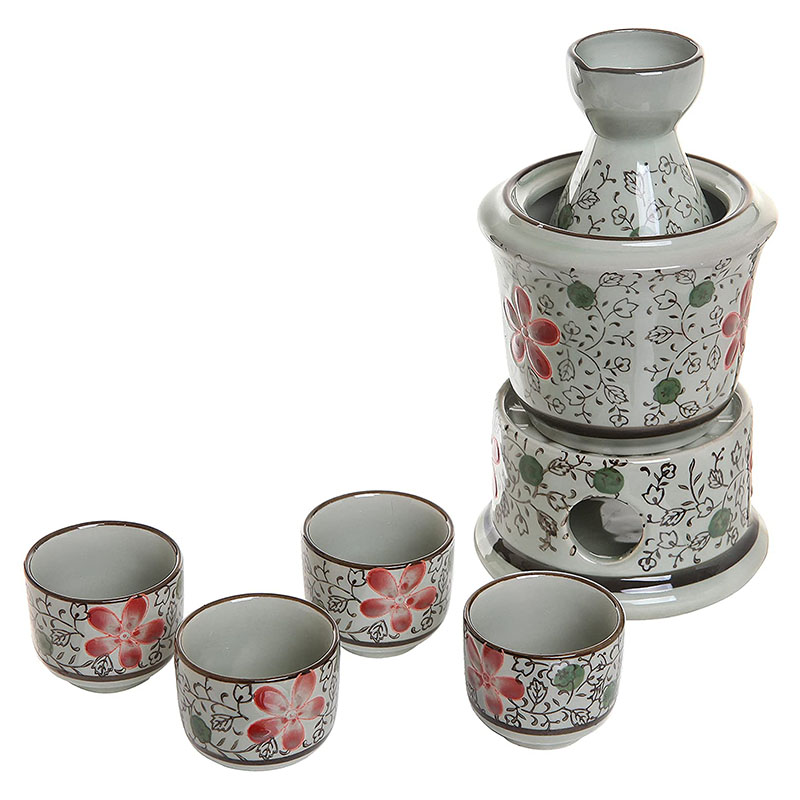 7 Stuk Blue Floral Witte Keramische Japanse Sake Set Met Warmer, 4 Cups, karaf &amp; Verwarming Pot: style 1