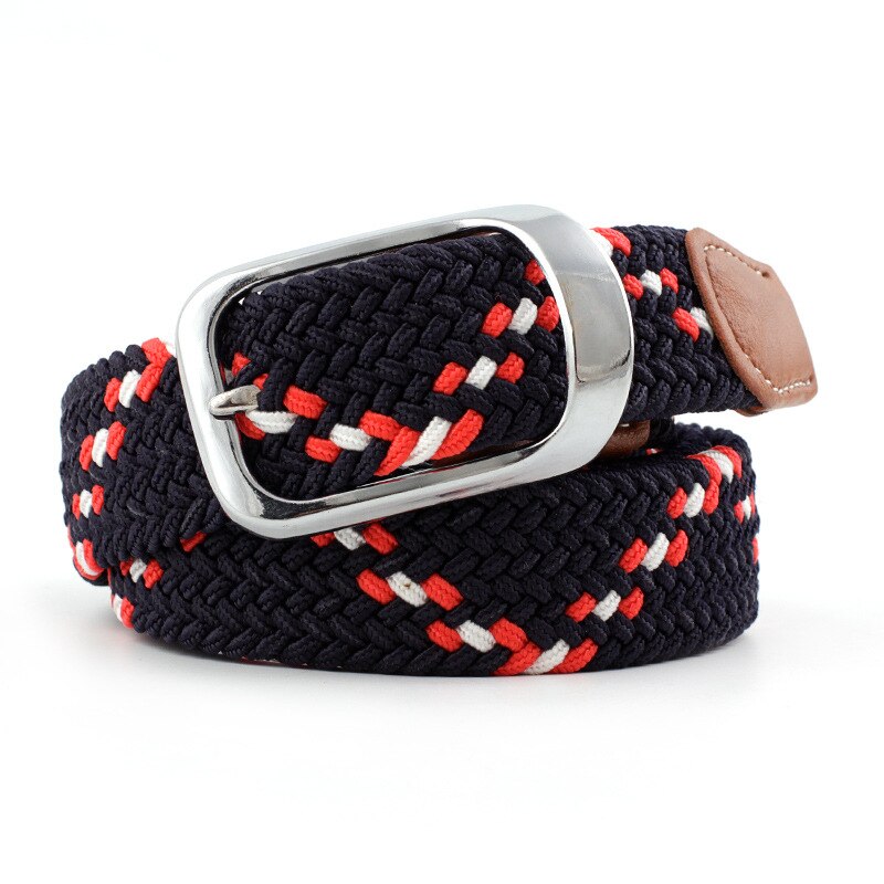 Menn kvinner elastisk belte lerret nylon tøyelig flettet belter til jeans nålspenne fargerik strikket webbing stropp rem: Svart-hvit-rød