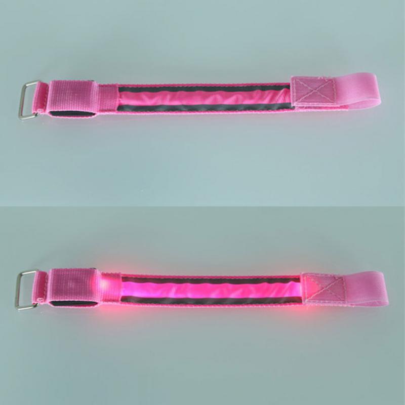 SLILE Arm Warmer Belt Bike LED Luminous Armband LED Safety Sports Reflective Belt Strap Snap Wrap Light up Arm Band Armband: pink