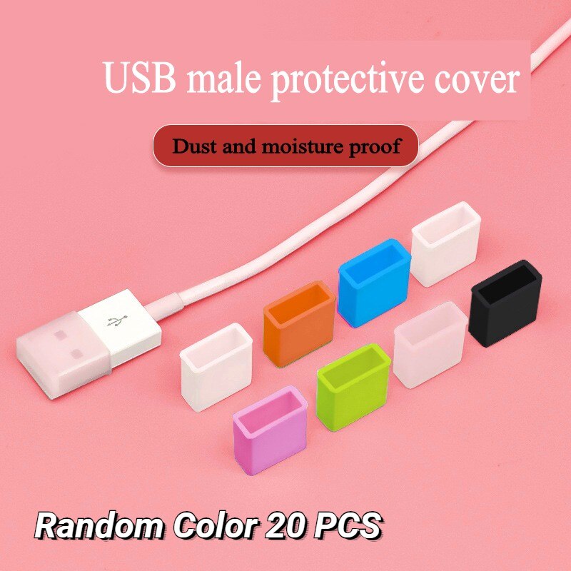 20Pcs Plastic USB Male Anti-dust Plug Stopper Cap Cover Protector For Charging Data Cord Extender Cable Plug USB Wrapper Cap: Random Color 20PCS