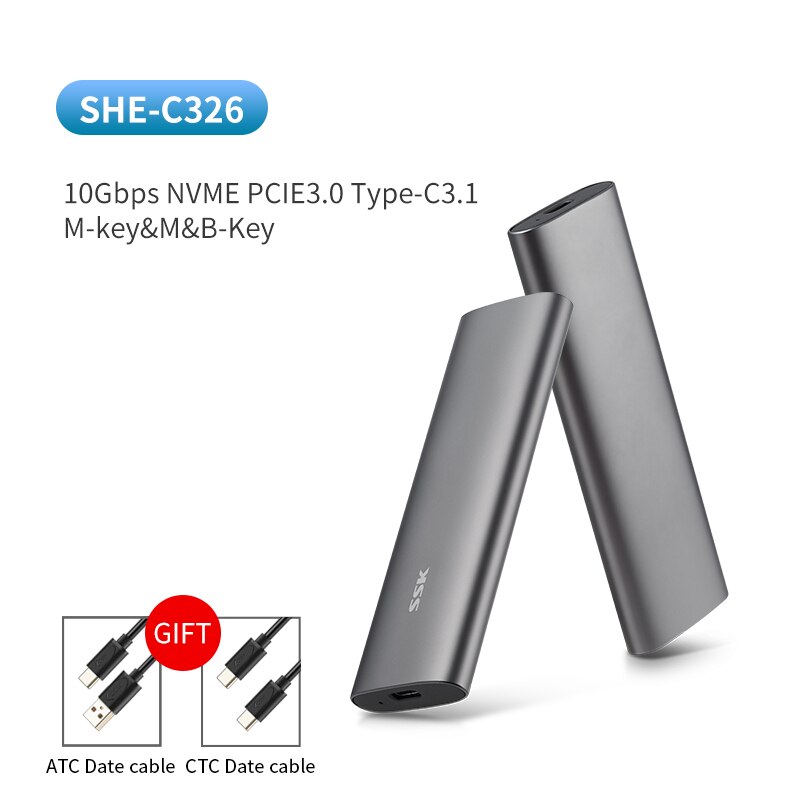 SSK M.2 SATA/NVME SSD Gehäbenutzen M.2 auf USB Typ C 3,1 SSD Adapter für NVME PCIE M Schlüssel NGFF SATA B Schlüssel SSD Disk Kasten M.2 SSD fallen: er-C326