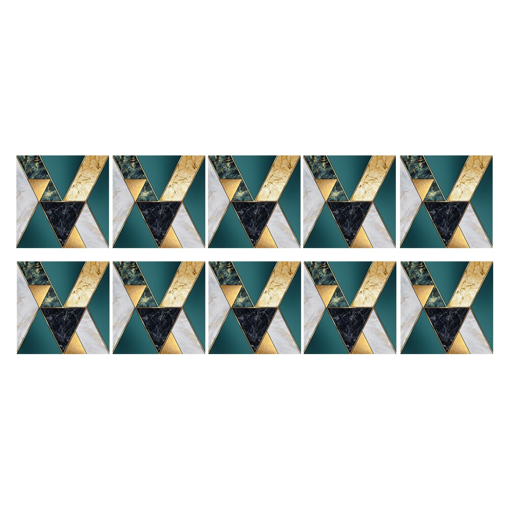 10pcs DIY Geometric Pattern Wall Tile Stickers Waterproof Self-adhesive Kitchen Bathroom Toilet Floor Decals Decor 10X10cm#38: F