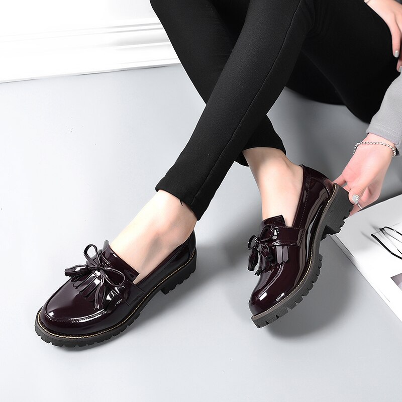 Plus size 41 42 oxford sko til kvinder laksko dame sløjfe slip on dame flat kvaster dame læder sko