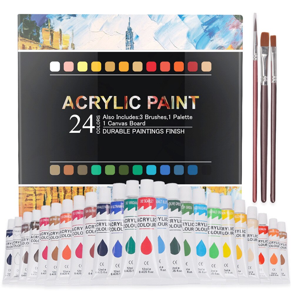 Acryl Verf Set - 24 -Pack Schilderen Voor Canvas, Hout, Keramiek, Stof, acryl Verf Voor Beginners En Professionele Kunstenaars