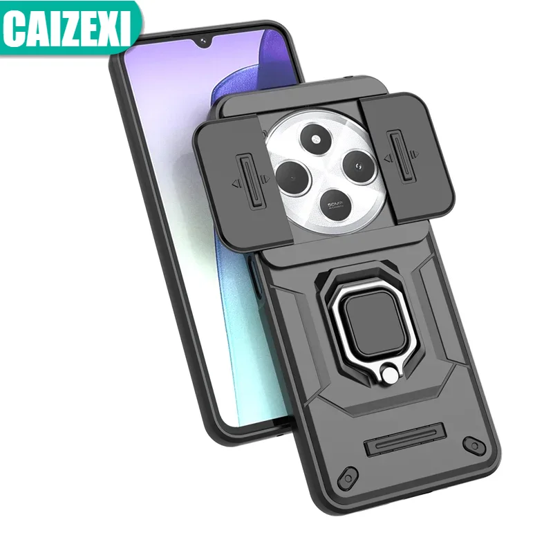 For Xiaomi Poco C75 4G Case Slide Window Lens Protect Armor Case For PocoC75 Poko Little Pocco C75 C 75 Magnetic Ring Cover