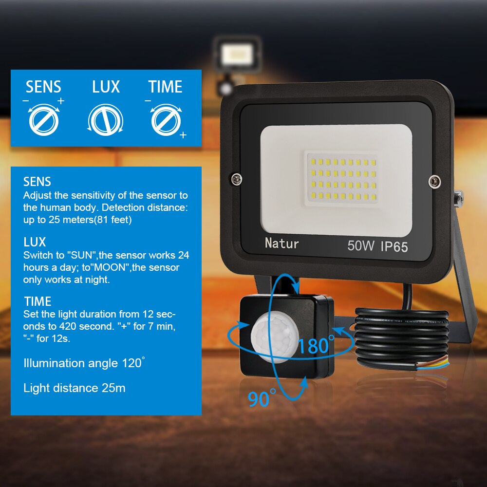 PIR Motion Sensor LED Flood Light 10W20W 30W 50W 100W Outdoor Floodlight 220V Waterproof IP65 Spotlight Garden Wall Street Light