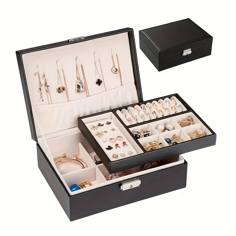 A Simple Double-Layer Jewelry Storage Box For Jewelry Cabinets, Used To Store Rings And Necklaces With Locks