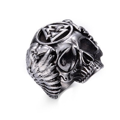 Viking odin krage kranie ring gothic rock rustfrit stål biker wing mænds ringe vintage punk smykker