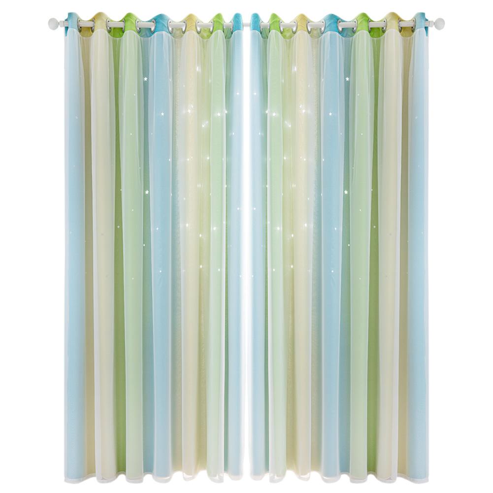 Gradient Hollow Star Curtain Bedroom Full Blackout Colorful Hollow Star Sheer Window Drapes Home Decor For Kid Girl Bedroom: green