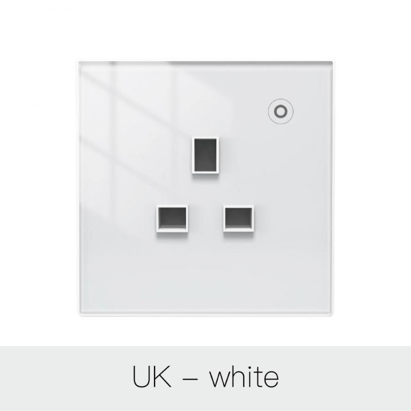 Smart Wall Socket Tuya WiFi Glass Panel Outlet Power Monitor Touch Plug Relay Status Light Mode Adjust With Alexa Google Home: WHITE UK