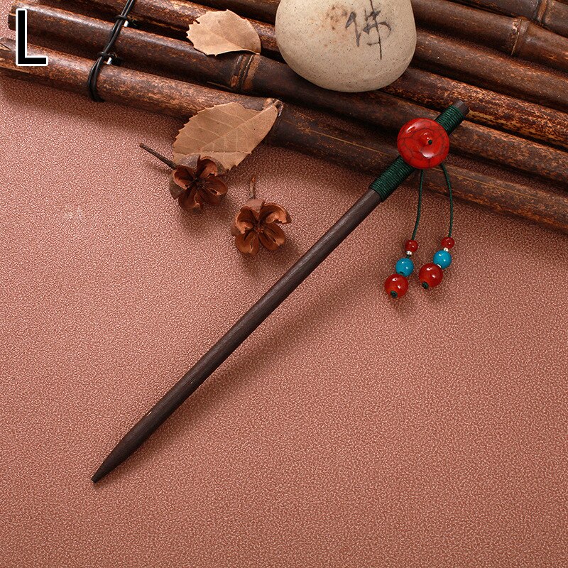 Paletas de madeira estilo chinês, bastão de cabelo artesanal, vintage, com flor, para mulheres, étnicas, acessórios para cabelo: L