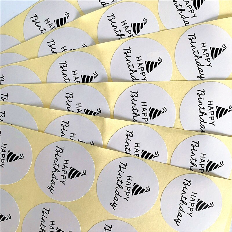 100PCS/lot Round Happy Birthday Kraft paper Sticker for Handmade Products baking seal label