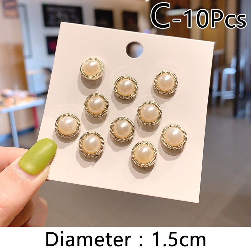 10 stück broschen, damennadeln, kleiderdekoration, Anti-entblößungsschnalle, niedlicher halsverschluss, nagel, perlenknopf-accessoires: C