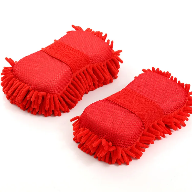 Esponjas de microfibra para lavado de coches y motocicletas, manopla de lavado de polvo de chenilla, guantes de limpieza para motocicleta, herramientas de esponja para lavado de coches y Motor, 2 uds.: YELLOW