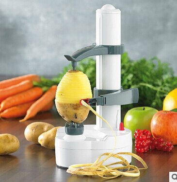 1PC Electric Spiral Apple Peeler Cutter Slicer Fruit Potato Peeling Automatic Battery Operated Machine with Charger Eu Plug: Light Grey